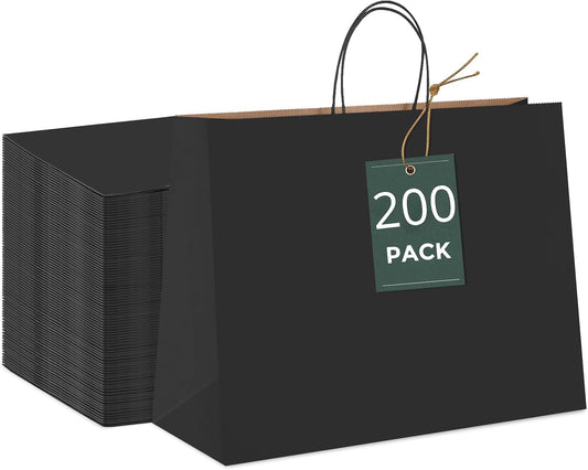 Black Large Gift Bags 16X6X12 Kraft Paper Bags with Handles 200Pcs Sturdy Shopping Party Merchandise Retail
