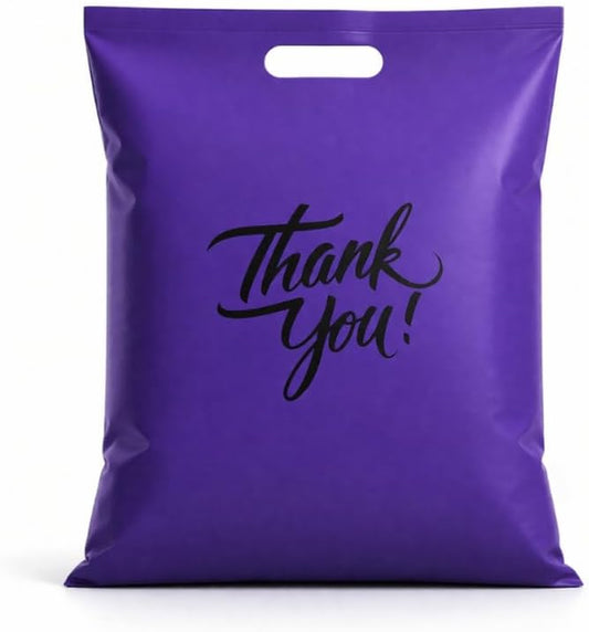 Purple Plastic Merchandise Bags, 20X20 Inch, 100 Pcs | Thank You, Die-Cut Handles, Retail Shopping, Boutiques, Goodie Bags, Gift Packaging & Favors, 2MIL Reusable