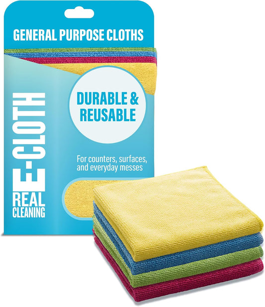 General Purpose Microfiber Cleaning Cloth, 300 Wash Guarantee, Assorted Colors, 4 Pack