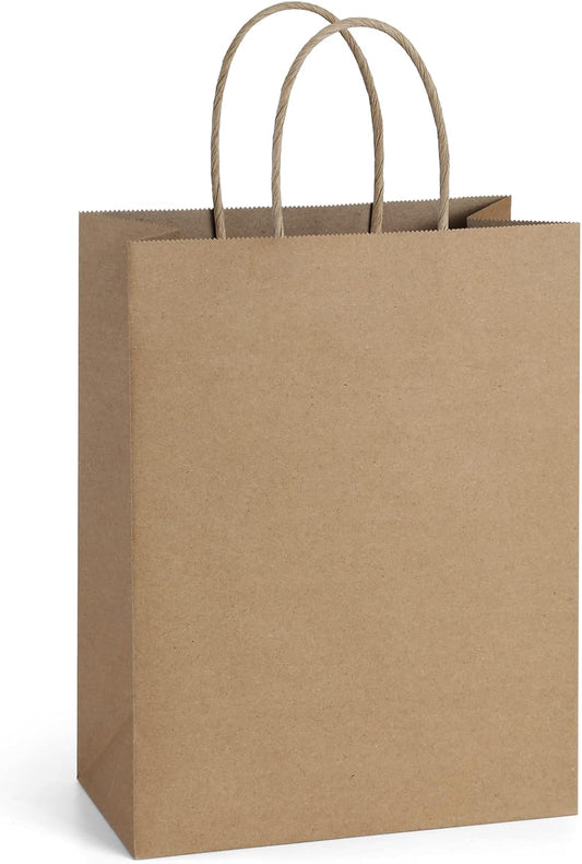 25Pcs Brown Gift Bags 8X4.25X10.5 Kraft Paper for Gifts, Shopping Retail Merchandise Grocery Sacks, Brown Paper Bags with Handles Bulk Medium